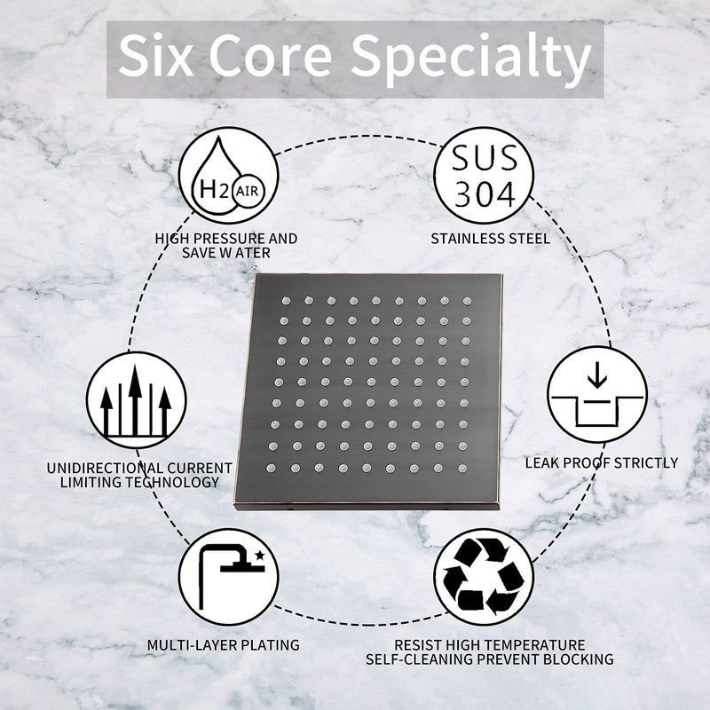 GGStudy Shower Head GGStudy 8 inch Square Rain Stainless Steel High Pressure Oil Rubbed Bronze Shower Heads Rainfall Bath Shower Self-cleaning Silicone Nozzle - Image 3